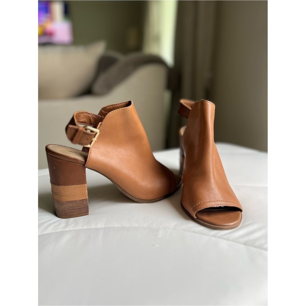 ALDO Brown Leather Open Toe Slingback Block Heel Ankle Strap Buckle US 9 - Picture 4 of 9